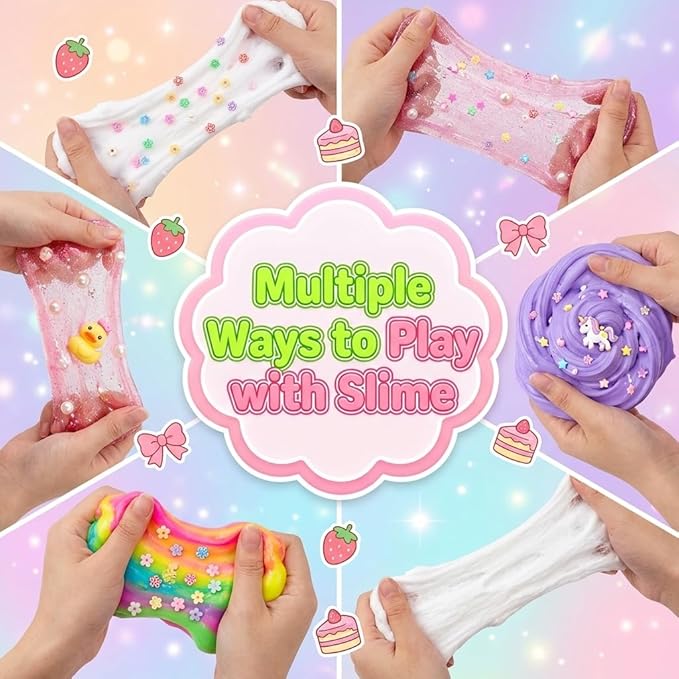 Slime 7 Packed for Kids,Super Soft and Non-Sticky Stress Relief Clear Slime Kit Toy for Christmas Day Gift,DIY Butter Slime Party Favor (Type 7)