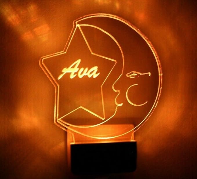 Night Light Multi Color Personalized LED Plug-in, Ultra-Slim Touch Night Light Smart Dusk to Dawn Sensor, Kids Children's Bedroom Kitchen Bathroom Hallway Play Room Variations (Moon and Star)