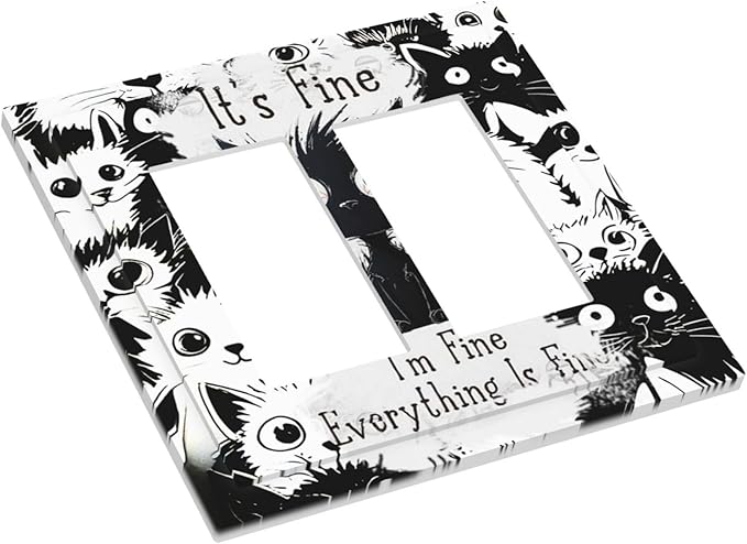 Funny Black Cat Inspirational Quotes Patterns Decorative Outlet Covers 2 Gang Double GFCI Rocker Electrical Wall Panels Light Switch Cover Plate for Kids Room Nursery Decor