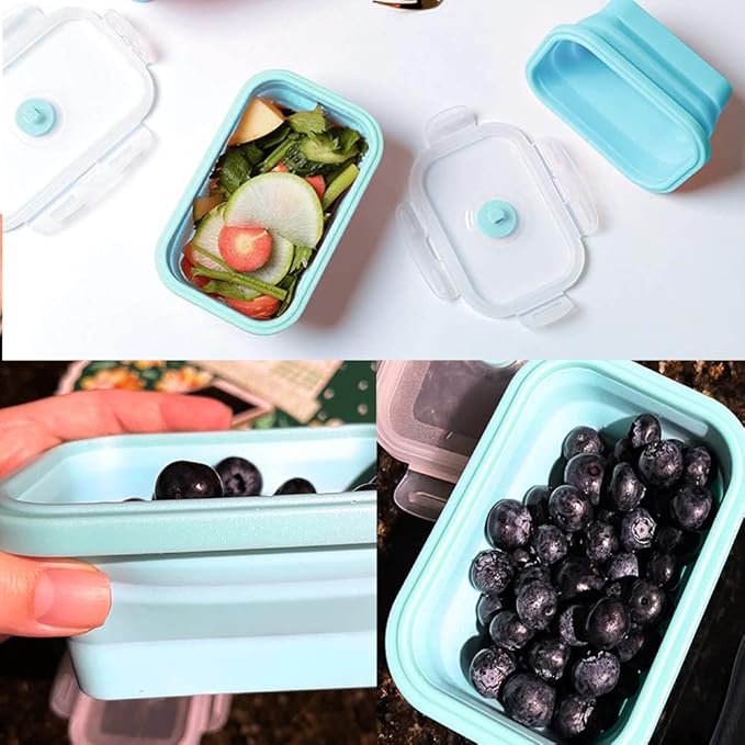 Alimat PluS 27oz Silicone Food Storage Containers, 3 Pack Set 800ml Collapsible Food Storage Containers with Lids(Blue)