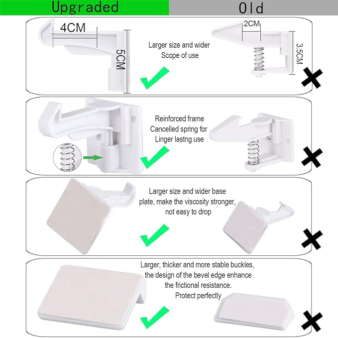 12 Pack Upgraded Invisible Baby Proofing Cabinet Latch Locks - No Drilling or Tools Required, Children Proof Cupboard Drawers Latches, Works with Most Cabinets and Drawers - Adhesive Easy Installation