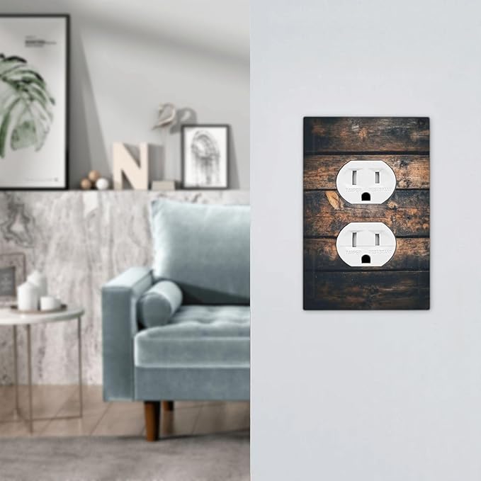 Outlet Covers Brown Vintage Wooden Board Rustic Wood 1 Gang Duplex Light Switch Cover Decorative Switch Plates Electrical Receptacle Faceplate Wall Plate For Farmhouse Cabin Decor