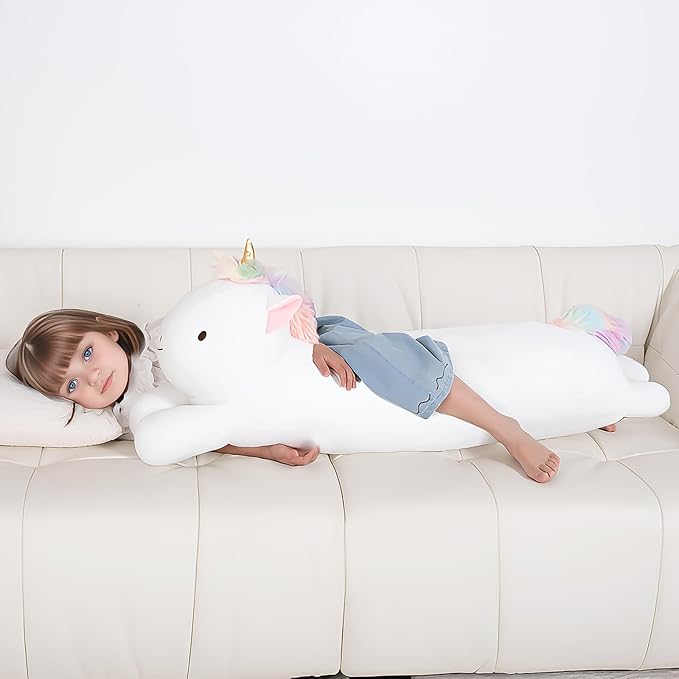 MMguai 40inch Jumbo Unicorn Stuffed Animal, Giant Rainbow Unicorn Stuffy Long Body Pillow Plush Toy, Large Soft Unicorns Plushies Gift for Kids Boy Girl, Birthday, Christmas