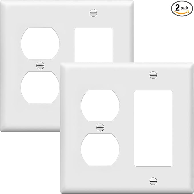 ENERLITES Combination Duplex Receptacle Outlet/Decorator Rocker Light Switch Wall Plate Cover, Standard Size 2-Gang 4.50" x 4.57", Polycarbonate Thermoplastic, UL Listed, 882131-W, White, 2 Pack