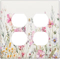 Pink Floral Wild Flowers Watercolor Plants Outlet Covers 2 Gang Double Duplex Decorative Light Switch Covers Electrical Wallplates Socket Faceplate for Bedroom Living Room Decor