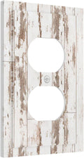 Rustic Country White Brown Wood 1 Gang Outlet Covers Duplex Receptacle Device Plug Socket Wall Plate Decorative Electrical Faceplate Switchplates Cabin Barn Old Fashion Retro Style Bedroom Decorate