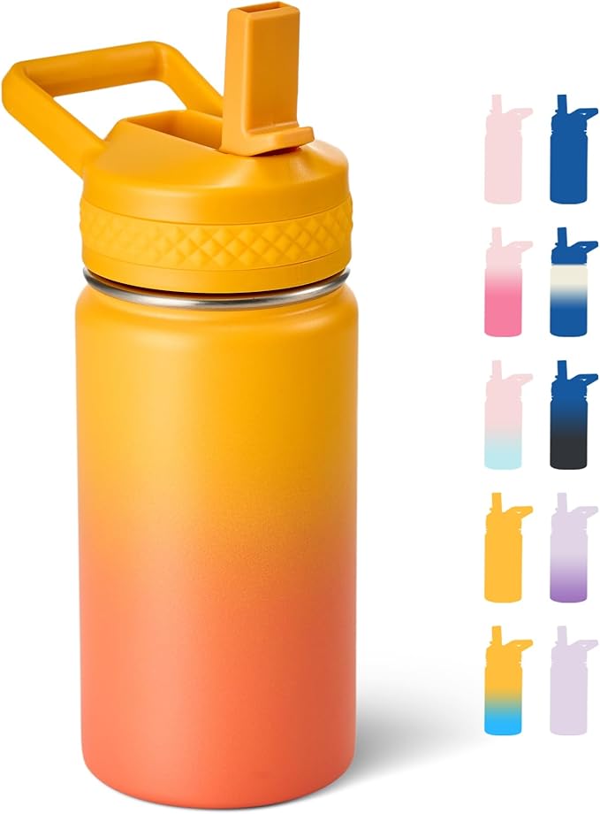 Fijinhom 12 oz Kids Water Bottle, Toddler Water Bottle with Straw, Boys&Girls Bottle for School, 304 Stainless Steel Vacuum Insulated Bottle for Kids, BPA-Free, Leak-Proof, Sunrise