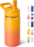 Fijinhom 12 oz Kids Water Bottle, Toddler Water Bottle with Straw, Boys&Girls Bottle for School, 304 Stainless Steel Vacuum Insulated Bottle for Kids, BPA-Free, Leak-Proof, Sunrise