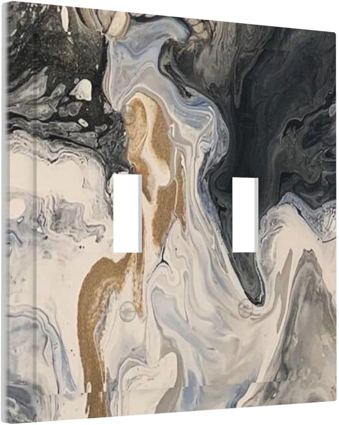 Decorative Switch Plates Black Gold Swirl Fluid Painting Marble 2 Gang Double Toggle Outlet Light Switch Cover Wall Plate Electrical Faceplate For Bathroom Kitchen Decor