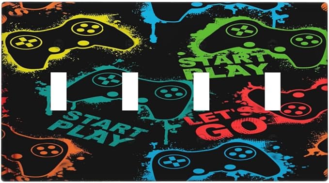 Gaming Hippie Gamer Modern Gamepad Colorful Graffiti Light Switch Covers Quad Toggle Electrical Faceplate 4 Gang Wall Plate Decorative Switch Plates Cover for Kids Room Nursery Decor