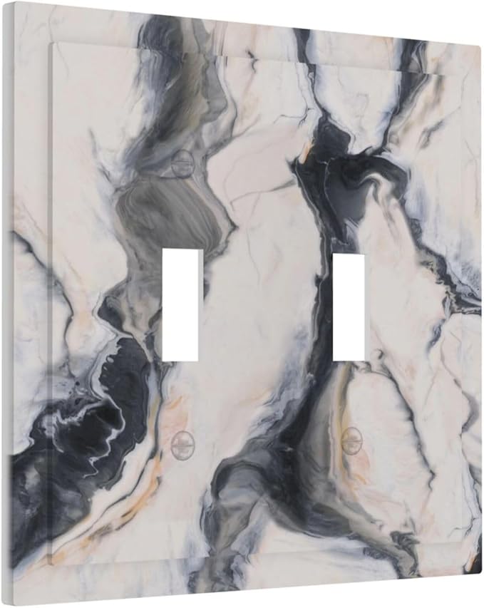 Abstract Marble Textured Modern Luxury Print Decorative Switch Plates 2 Gang Double Toggle Outlet Light Switch Cover Wall Plate Electrical Faceplate for Bathroom Kitchen Decor