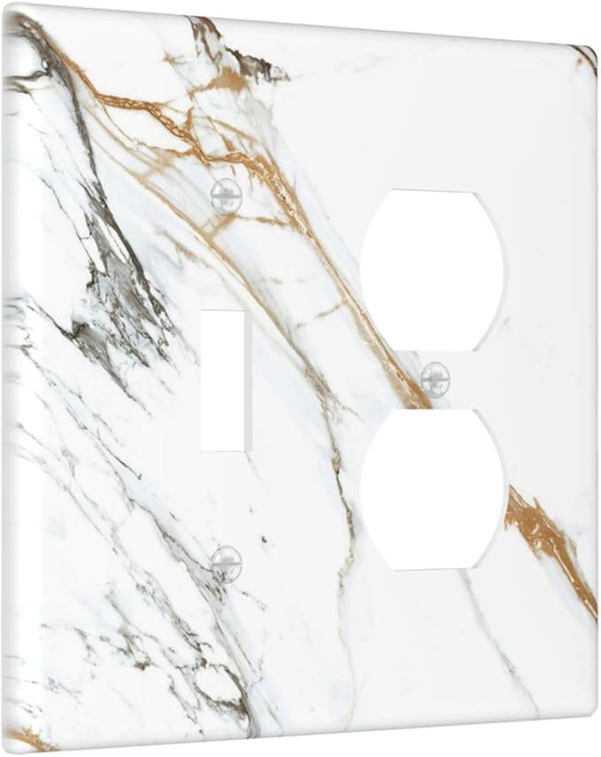 White Gold Marble Modern Abstract Luxury Print Wallplates 1 Toggle 1 Duplex Switch Plate Electrical GFCI Faceplate Decorative Light Switch Covers for Bathroom Kitchen Decor