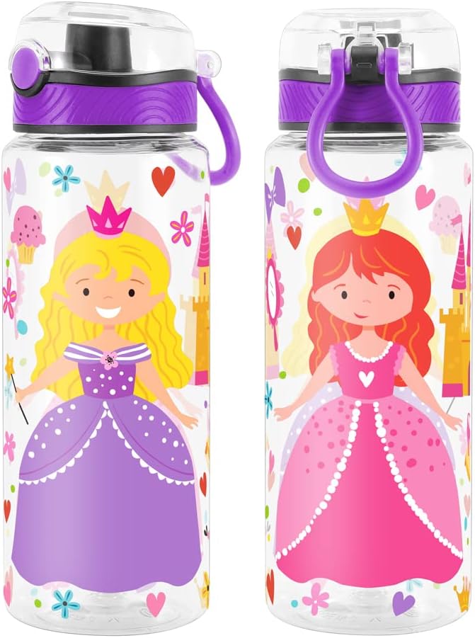 Home Tune Cute Water Bottle for School Kids Girls, BPA FREE Tritan & Leak Proof & Easy Clean & Carry Handle, 23oz/ 680ml - Princess