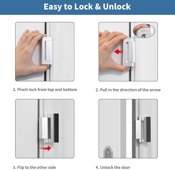 Home Security Door Reinforcement Lock Safety Latch Extra Front Doors Security Devices, Anti Door Kick in Safety Protector for Door Inside, Child Proof Aluminum Locks Silver 2Pack