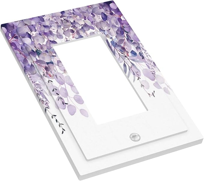 Purple Plants Leaves Eucalyptus Vine Floral Flowers Decorative Outlet Covers 1 Gang Single Rocker Light Switch Cover Plate Wall Plates GFCI Faceplate for Bedroom Living Room Decor