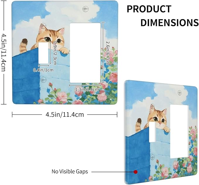 Cat Flower Single Toggle Rocker Combination Wall Plate Decorative 2 Gang Light Switch Covers Electrical Switchplate Home Decorate Faceplat for Bathroom Bedroom Kitchen Room 4.5 x 4.5 Inch