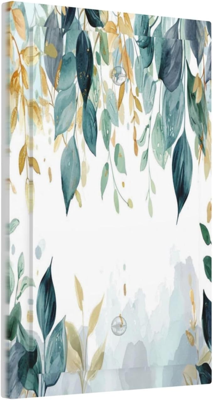Boho Goldgreen Leaf Botanical Eucalyptus Leaves Light Switch Cover Plate 1 Gang No Device Blank Electrical Wall Plates Faceplate Decorative Switch Plate for Bedroom Living Room Decor
