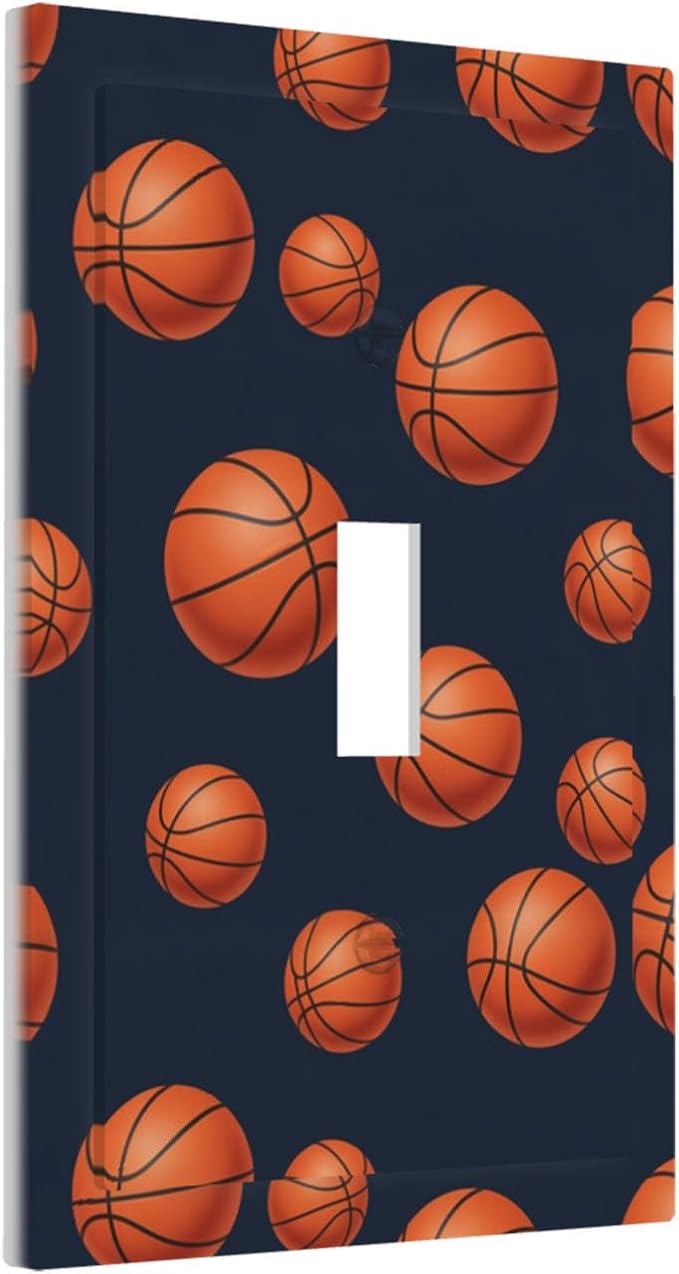 Basketball 1-Gang Toggle Light Switch Plate, Sports Design Navy Blue Vintage Basketball Decorative Wall Plate for Boys Room