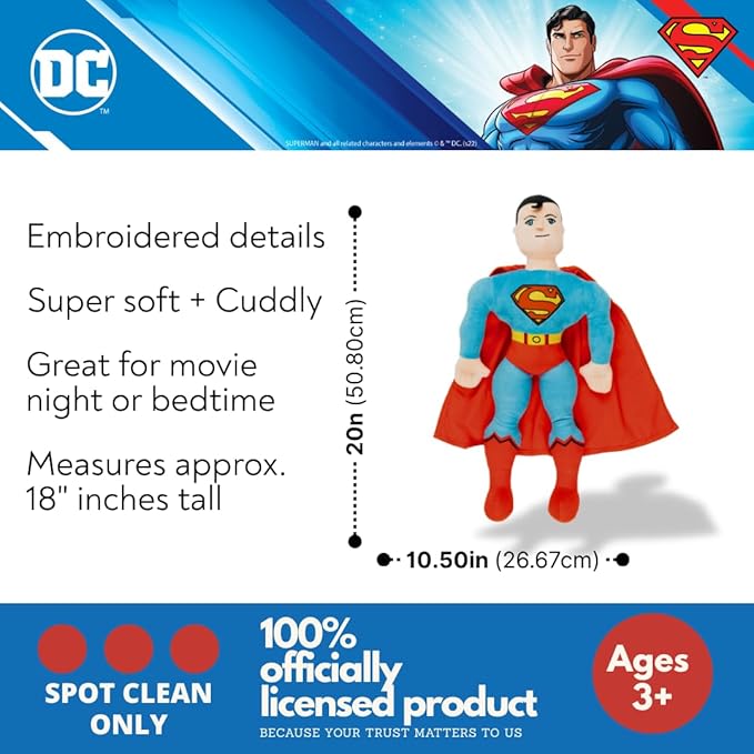Superman Plush Cuddle Pillow Buddy 20 Inch, Kids Bedding Super Soft & Cozy, DC Superhero, (Officially Licensed Product) by Franco