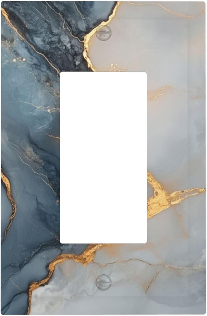 Abstract Blue Granite Luxury Texture Print Single Light Switch Cover Plate 1 Gang Rocker Outlet Covers Switchplate Decorative Electrical GFCI Wallplate for Bedroom Kitchen Living Room Decor