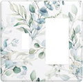 Watercolor Green Eucalyptus Saga Boho Leaves Decorative Single Toggle/Rocker Combo Light Switch Cover 2-Gang Electrical Wall Plate Botanical Double Combination Switch Decorator GFCI Receptacle Cover
