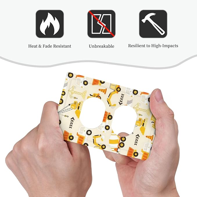Decorative Outlet Covers Construction Vehicle Yellow Trucks Diggers 1 Gang Duplex Light Switch Cover Plate Unique Wall Plates for Electrical Outlets Switch Plate Covers for Home Decor