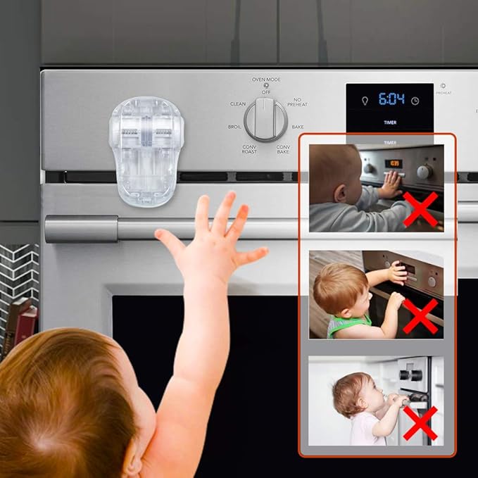EUDEMON Child Safety Heat-Resistant Oven Door Lock, Oven Front Lock for Kids Easy to Install, Use Adhesive,No Screws or Drill (1 Pack,Clear-White)(Only for Flat Surface)