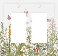 Colorful Butterfly Floral Plants Flower Vine Decorative Outlet Covers 2 Gang Double GFCI Rocker Electrical Wall Panels Light Switch Cover Plate for Bed Room Living Room Decor