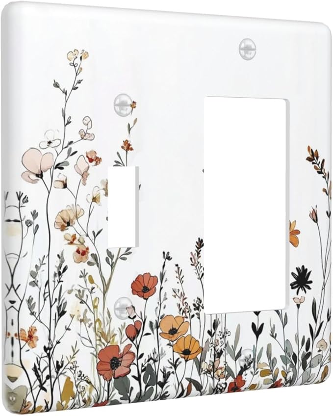 Outlet Covers Vintage Wildflower Colorful Plants Floral 1 Toggle 1 Rocker Combination Decorative Wall Plate Electrical Switch Plates Light Switch Cover Plate For Bed Room Living Room