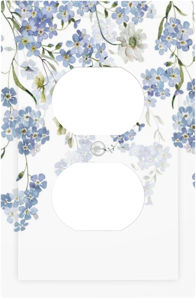 Hydrangea Blue Flowers Watercolor Floral Outlet Covers 1 Gang Duplex Light Switch Cover Decorative Switch Plates Electrical Receptacle Faceplate Wall Plate for Bed Room Living Room Decor
