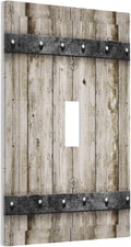Vintage Rustic Western Country Farmhouse Wooden Barn Cabin Garage Wood Door 1 Gang Single Toggle Electrical Outlet Light Switch Wall Plate Receptacle Face Plate Cover Decorative One Device Switchplate