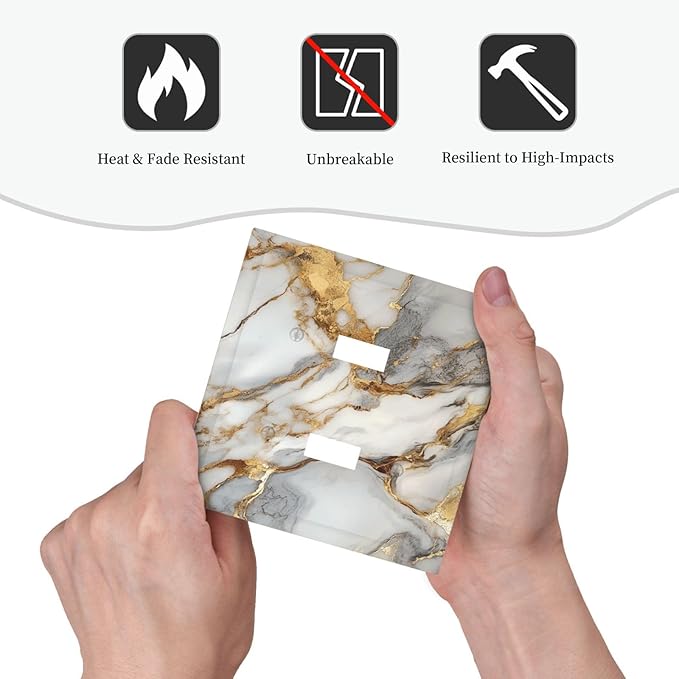 Light Switch Cover Plate White Gold Abstract Luxury Marble Patterns 2 Gang Double Switch Plate Covers Toggle Wallplate Decorative Outlet Covers Electrical Switchplate for Bathroom Home Decor