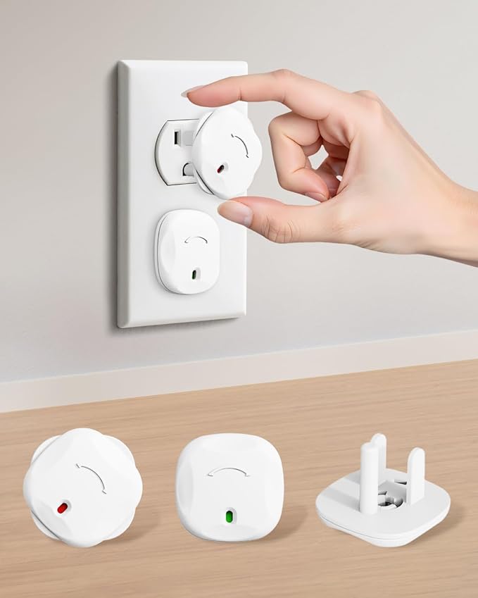 BBBsecure Plug Covers Baby Proofing 24 Pack – Baby-Resistant Rotating Plug Covers for US 3-Prong Electrical Outlets, Toddler Safety Protection, Easy Adult Removal, White