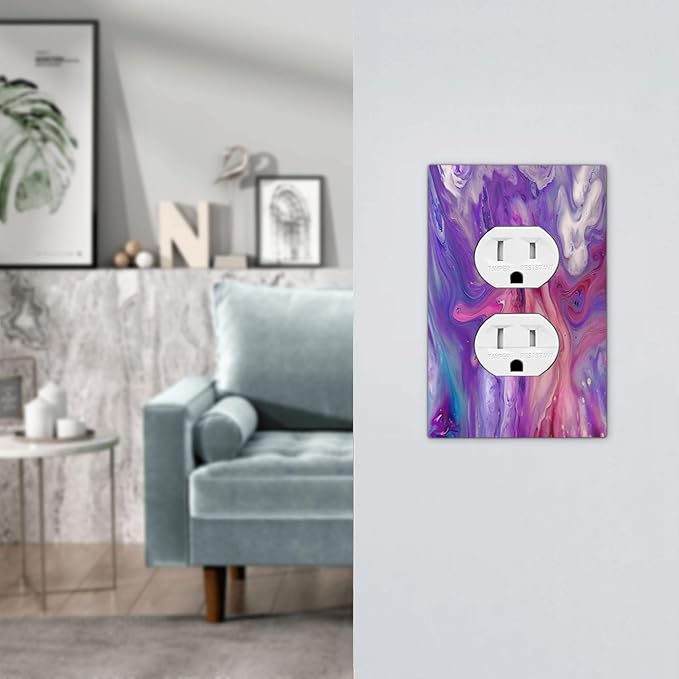 Liquid Marble Modern Abstract Texture Abstract Purple Paint Wall Art Outlet Covers 1 Gang Duplex Electrical Receptacle Faceplate Light Switch Cover Wall Plate Decorative Switch Plates for Living Room