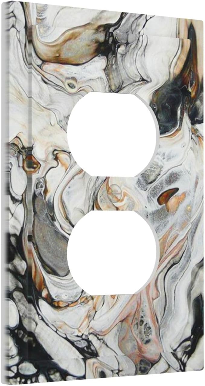 Black Gold Marble Texture Modern Abstract Print Outlet Covers 1 Gang Duplex Light Switch Cover Decorative Switch Plates Electrical Receptacle Faceplate Wall Plate for Bathroom Kitchen Decor