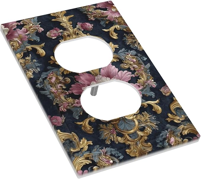 Decorative Outlet Covers Rococo Pink Floral Flower Gold Leaf 1 Gang Duplex Light Switch Cover Plate Unique Wall Plates for Electrical Outlets Switch Plate Covers for Bedroom Home Decor