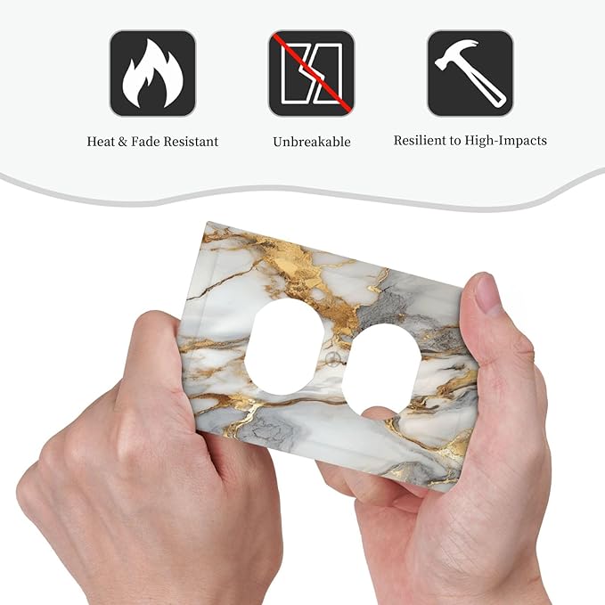 Outlet Covers White Gold Abstract Luxury Marble Patterns 1 Gang Duplex Light Switch Cover Plate Decorative Wall Plates Socket Cover Electrical Switchplate for Bathroom Home Decor