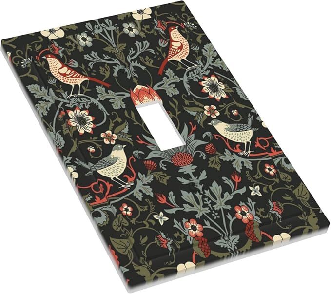 Vintage Birds Berries Mid Century Floral Flower Decorative Light Switch Cover 1 Gang Single Toggle Device Electrical Faceplate Switchplates Decorator Outlet Wall Plate for Bedroom Living Room Decor