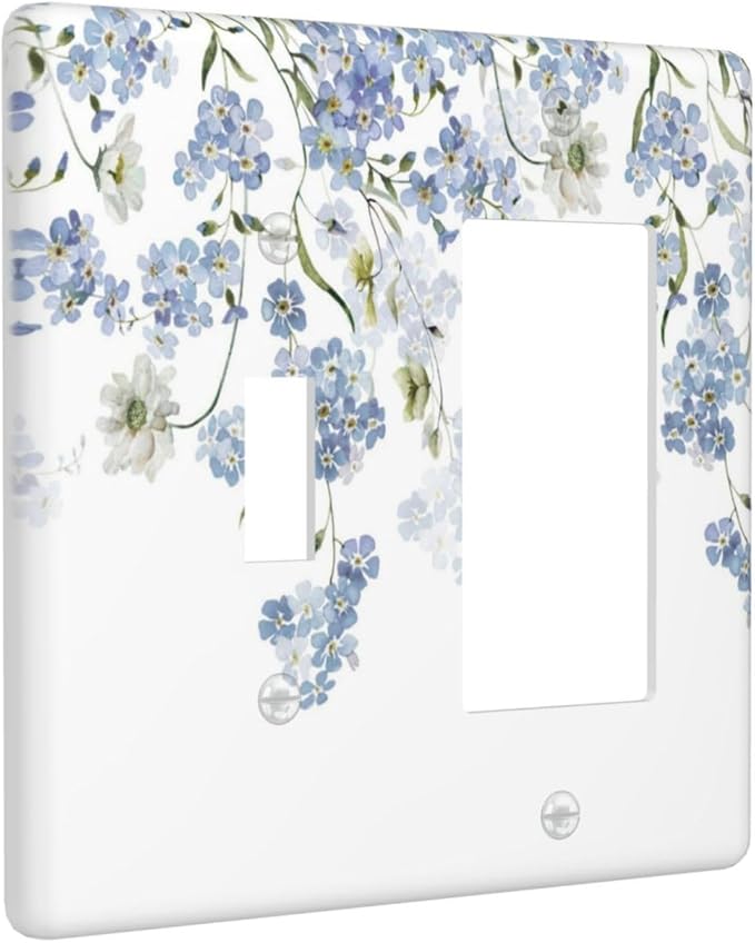 Hydrangea Blue Flowers Watercolor Floral Outlet Covers 1 Toggle 1 Rocker Combination Decorative Wall Plate Electrical Switch Plates Light Switch Cover Plate for Bed Room Living Room Decor