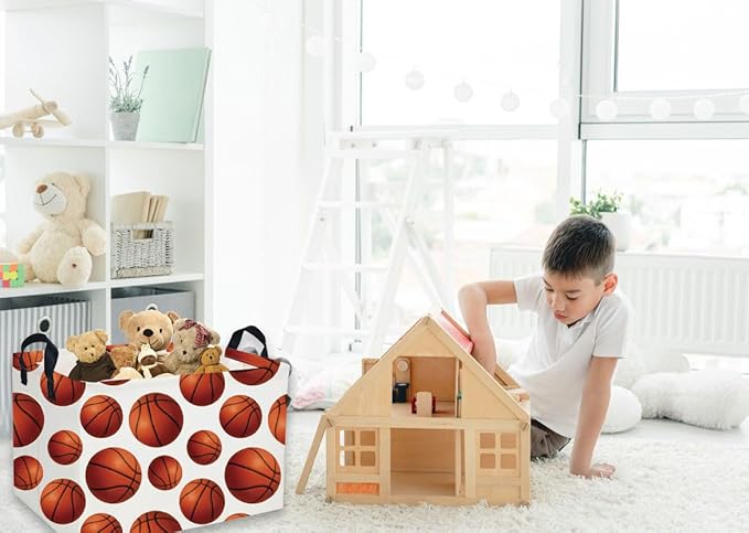 Essme Rectangular Basketball Baskets Boys Storage Box, Kids Storage Bins Organizer with Handles for Room Decor, Shelf Basket.(Basketball Basket)