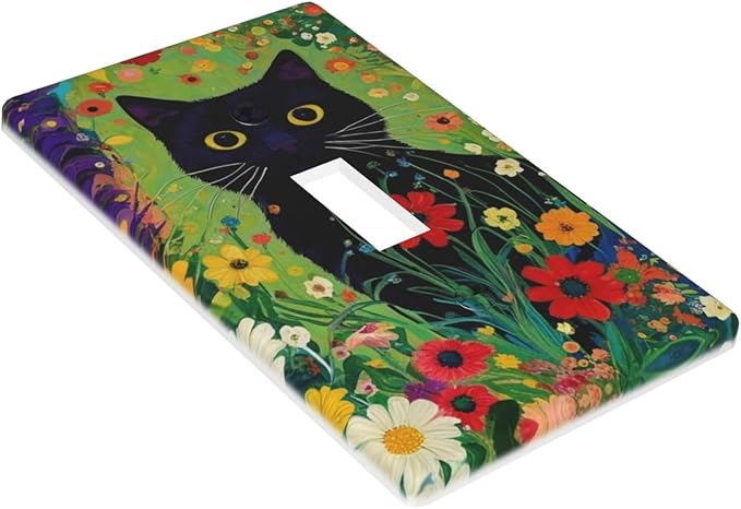 Decorative Art Light Switch Covers Cute Cat & Floral Single Toggle Wall Plate Decorative Switchcover Electrical Switchplate for Home Decor