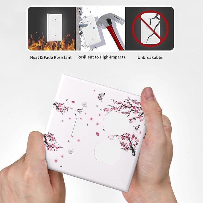 Pink Watercolor Cherry Blossom Flowe Tree Branch Floral Wallplates 1 Toggle 1 Duplex Switch Plate Electrical GFCI Faceplate Decorative Light Switch Covers for Bedroom Living Room Decor