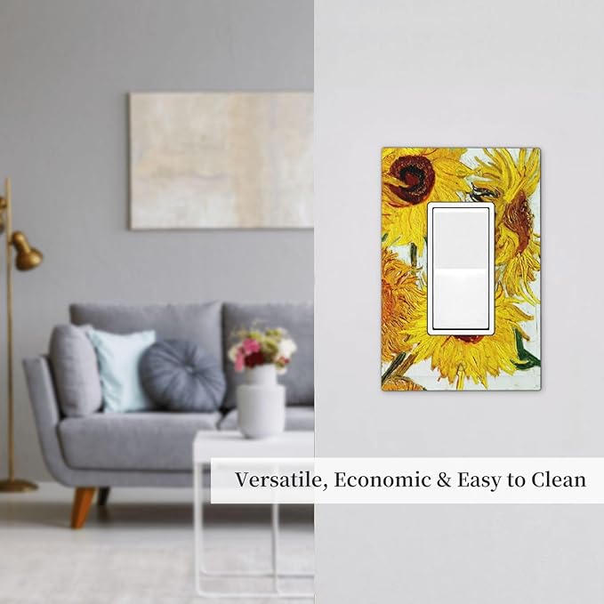 Rustic Sunflower Oil Painting Vintage Flowers Decorative Outlet Covers 1 Gang Single Rocker Light Switch Cover Plate Wall Plates GFCI Faceplate for Bed Room Living Room Decor