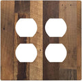 Outlet Covers Natural Wood Brown Wooden Planks 2 Gang Double Duplex Decorative Light Switch Covers Electrical Wallplates Socket Faceplate For Farmhouse Cabin Decor