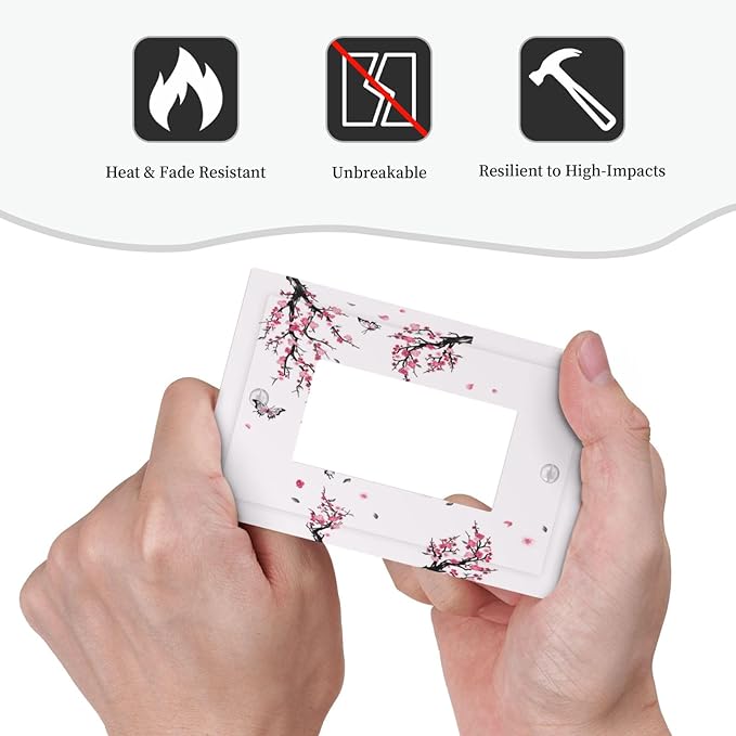 Pink Watercolor Cherry Blossom Flowe Tree Branch Floral Decorative Outlet Covers 1 Gang Single Rocker Light Switch Cover Plate Wall Plates GFCI Faceplate for Bedroom Living Room Decor