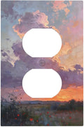 Abstract Sunset Dusk Natural Scenery Wild Flowers Outlet Covers 1 Gang Duplex Light Switch Cover Decorative Switch Plates Electrical Receptacle Faceplate Wall Plate for Farmhouse Bedroom Decor
