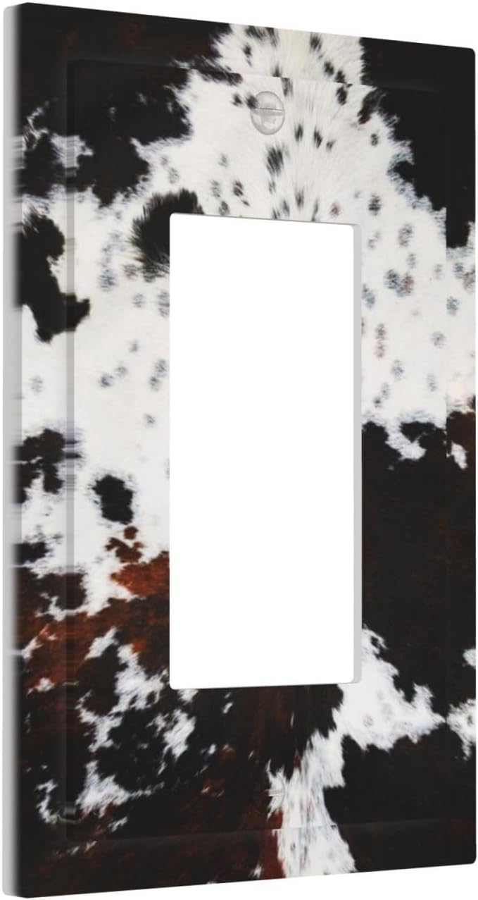 Western Farmhouse Maroon Brown Black White Animal Cow Fur Skin Cowhide Leopard 1 Gang Electrical Single Decorator/GFCI Device Wall Plate Decorative Electric Rocker Light Switch Outlet Cover Dimmer