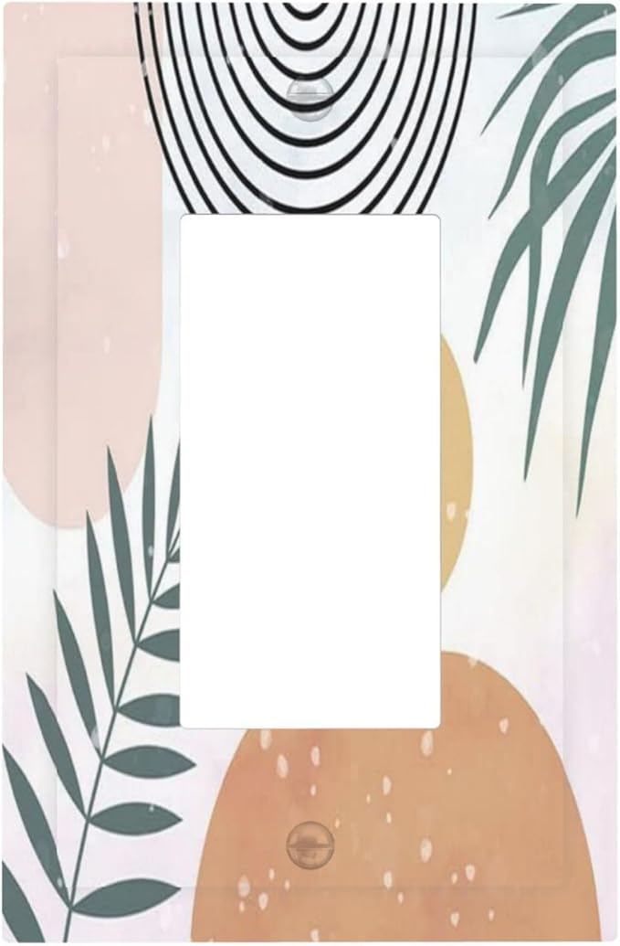 Outlet Covers Boho Mid Century Sun Leaves 1 Gang Wall Plate Single Rocker Light Switch Cover Abstract Leaf Arch Decorative GFCI Receptacle Cover Electrical Switchplate for Bathroom Home Decor