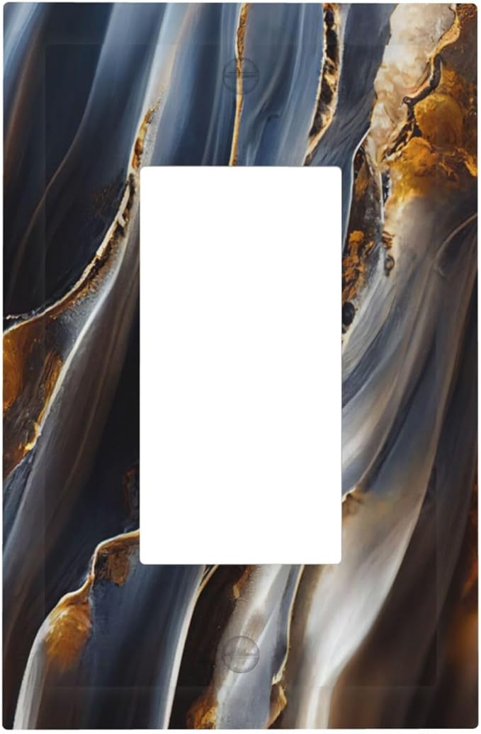 Gradient Abstract Ripple Blue Gold Marble Printed 1 Gang Rocker Light Switch Covers Single Decora Outlet Wall Plate Decorative Switchplate Faceplate GFCI for Kitchen Bathroom Bedroom Decor