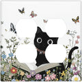 Outlet Covers Cute Cat Wildflowers Boho Flowers Floral 2 Gang Double Duplex Decorative Light Switch Covers Electrical Wallplates Socket Faceplate For Nursery Kids Room Decor
